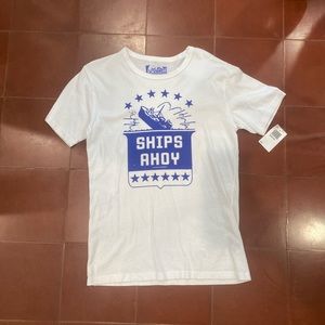 Men’s graphic tee, marked as M fits small